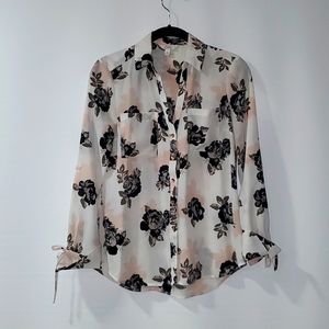 Candie's Rose Button Down 3/4 Sleeve Blouse size XS
